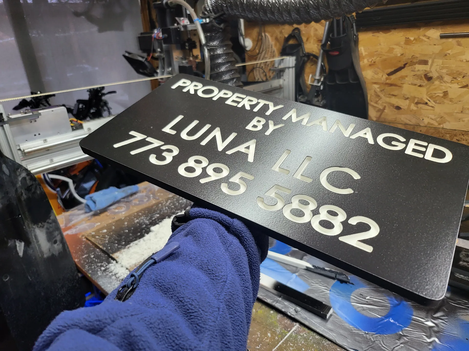 Engraved sign Luna LLC property management