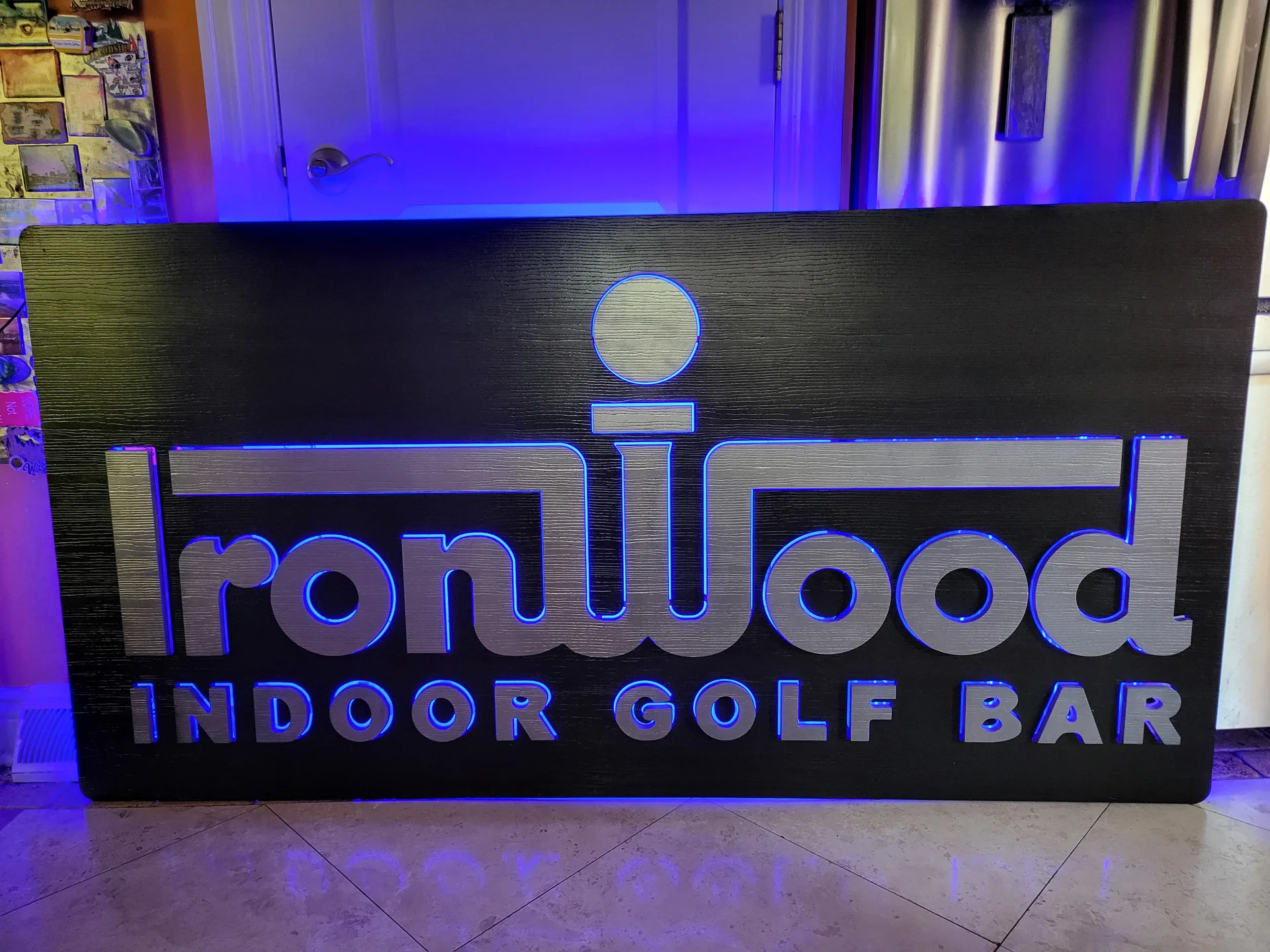 LED sign IronWood Indoor Golf Bar purple