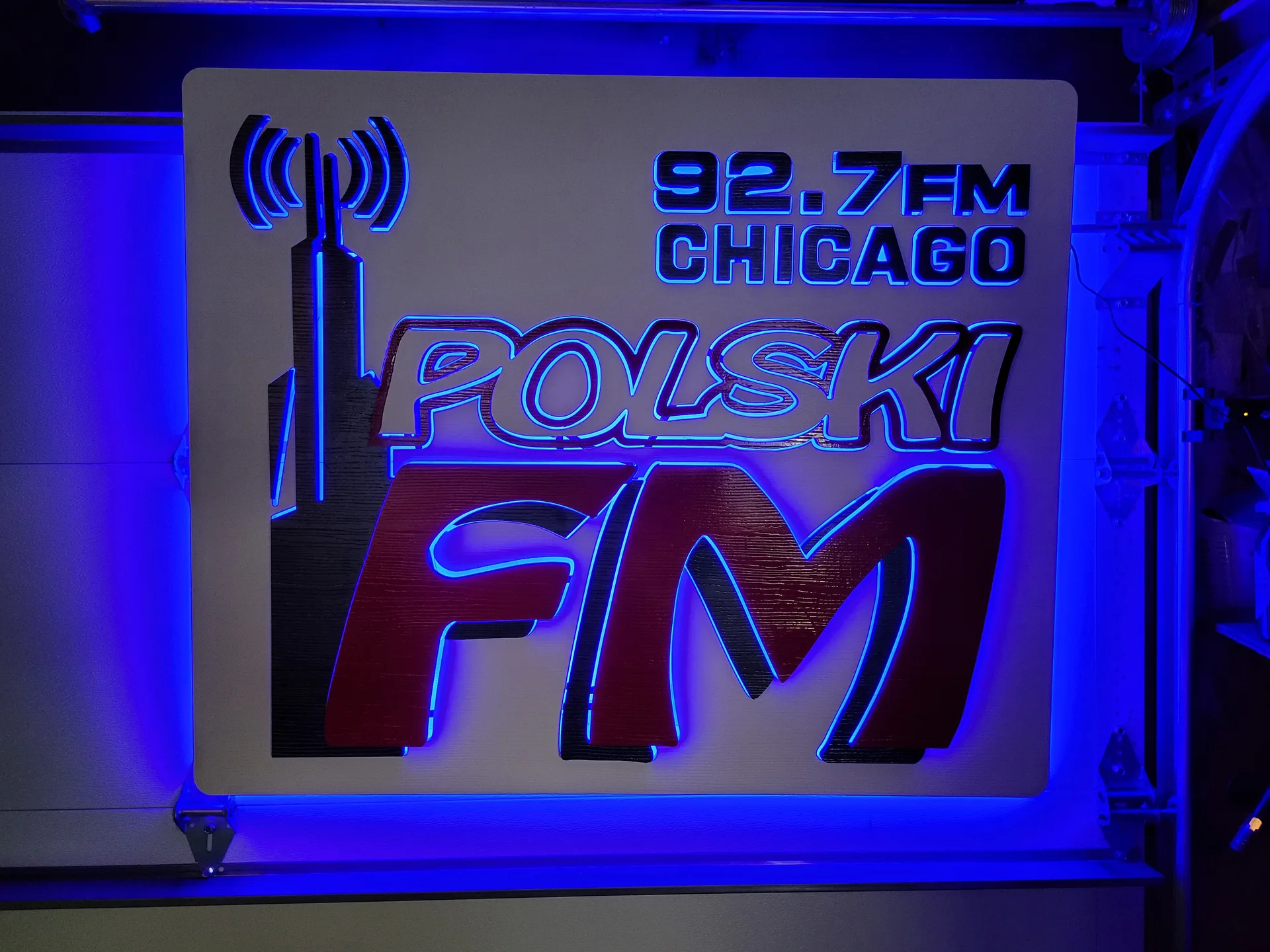 LED sign Polski FM 92.7 Chicago blue