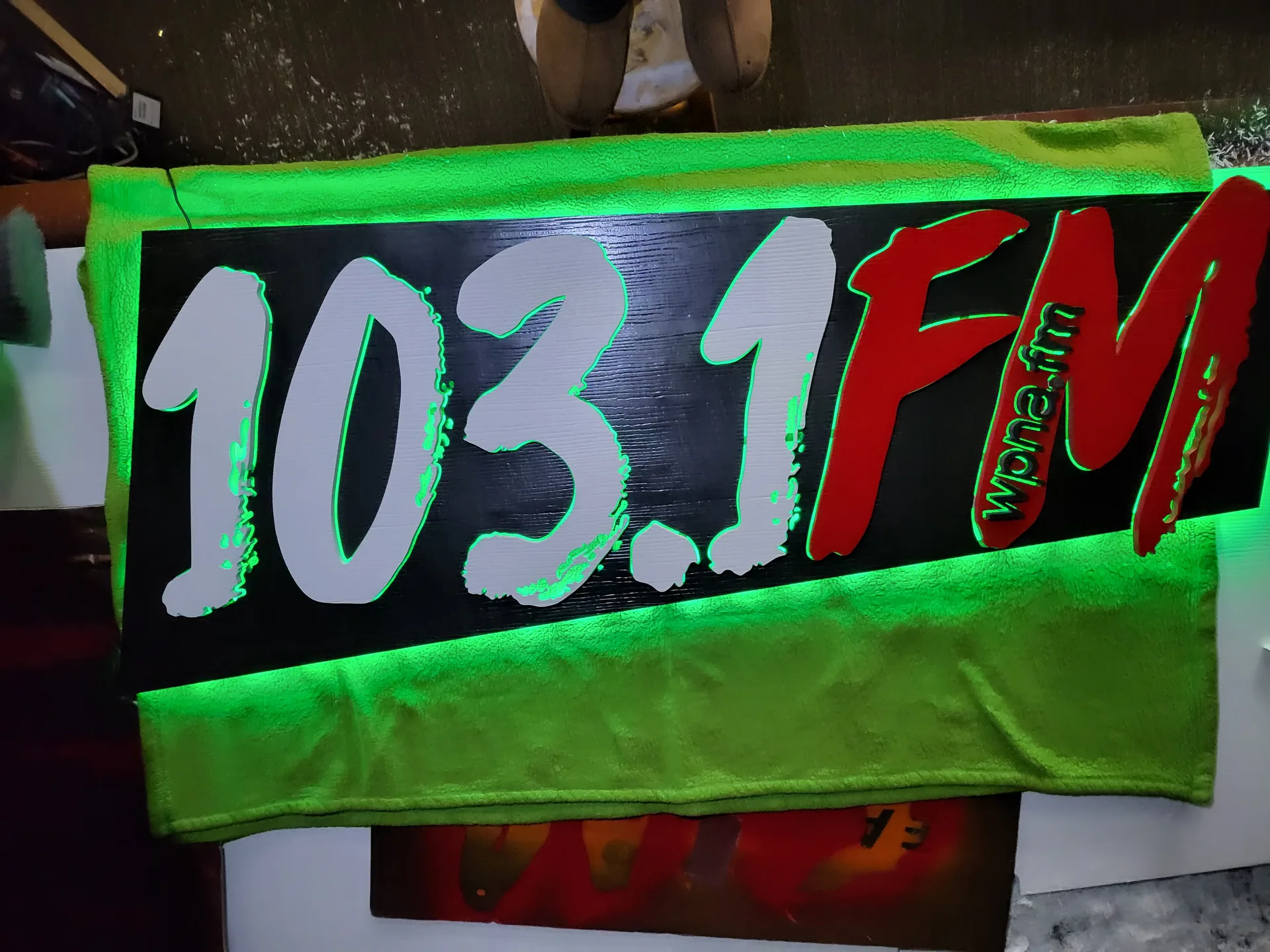 Channel letters 103.1 FM radio white