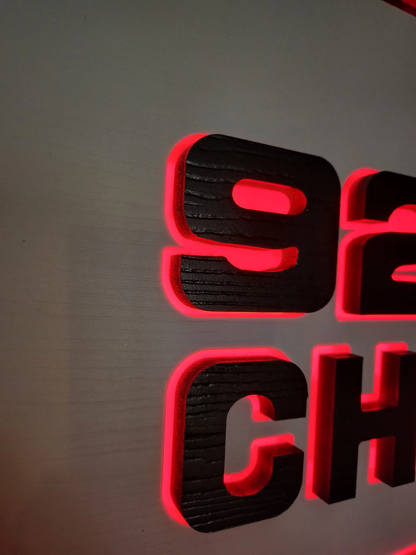 Channel letters backlit detail red