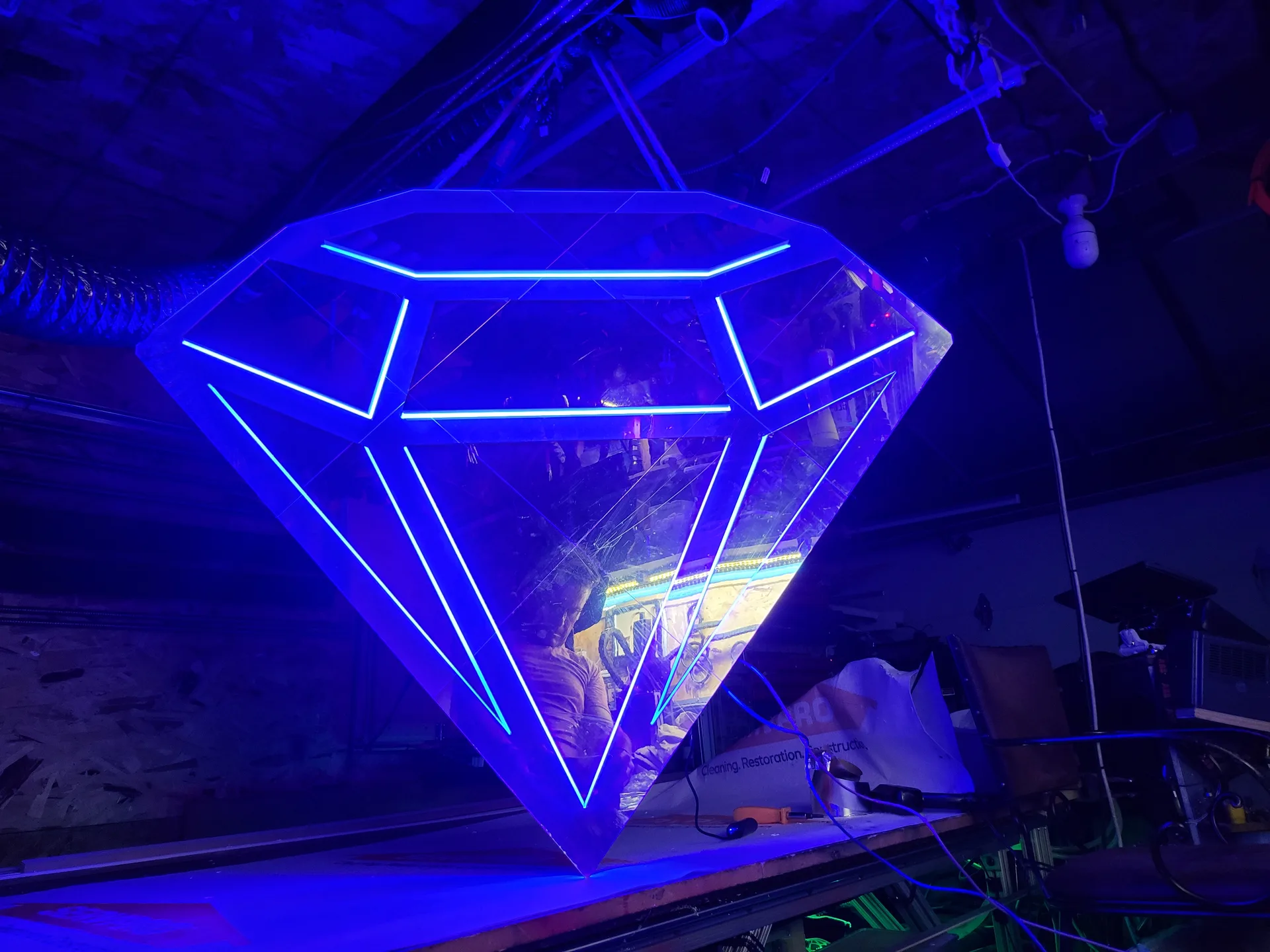 Large acrylic diamond LED display blue