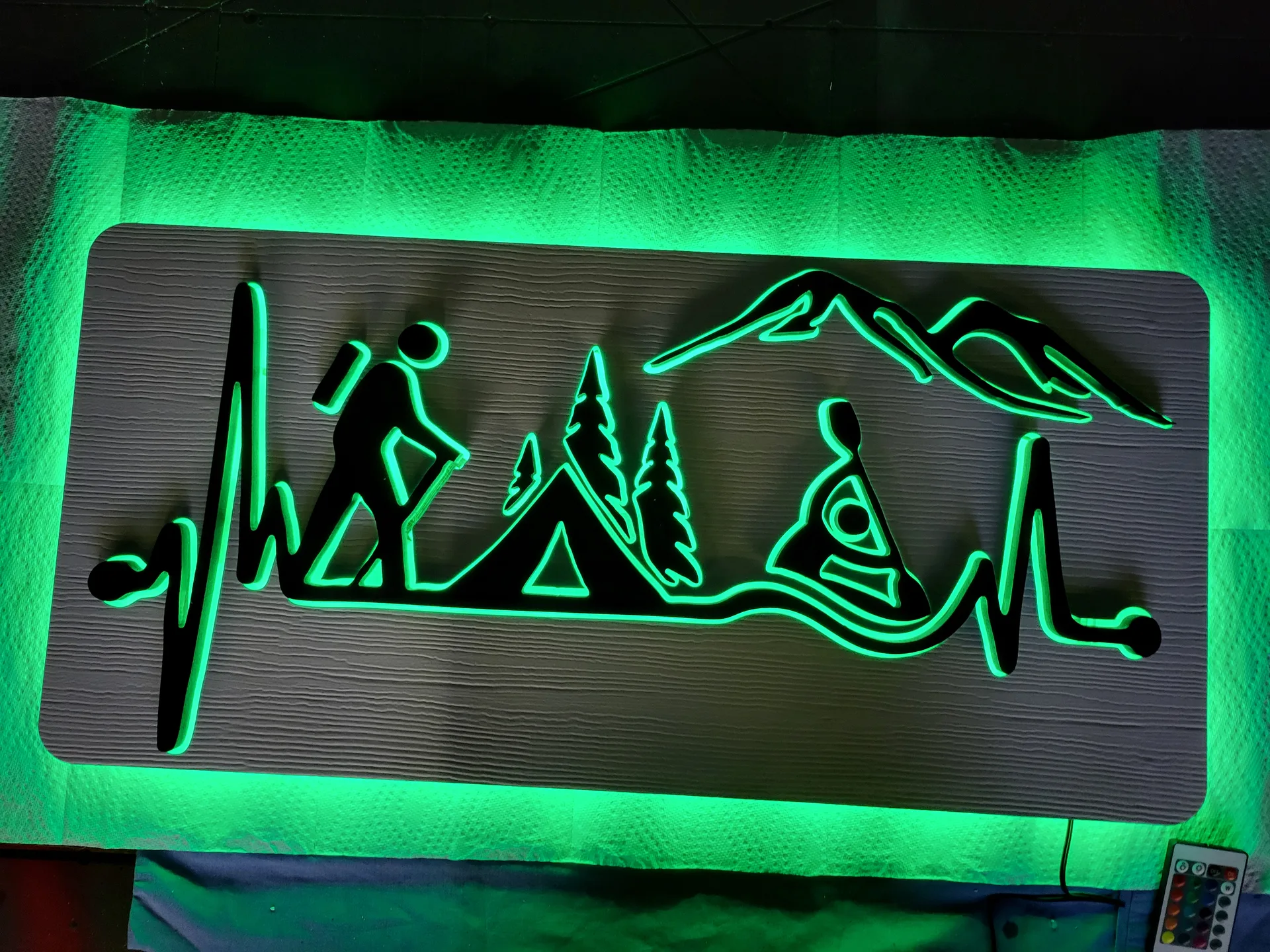 LED wall art mountain hiking green