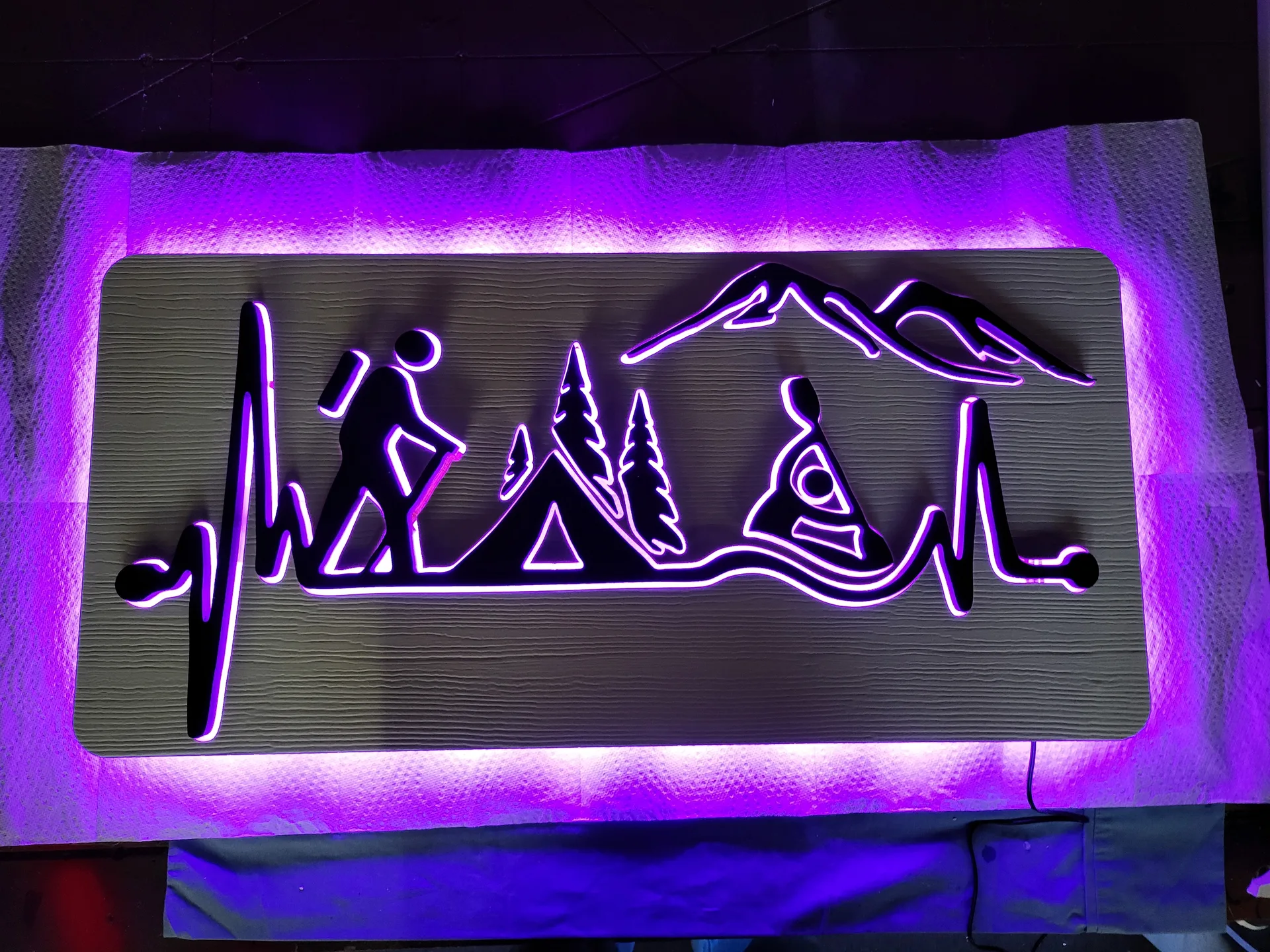 LED wall art mountain hiking purple