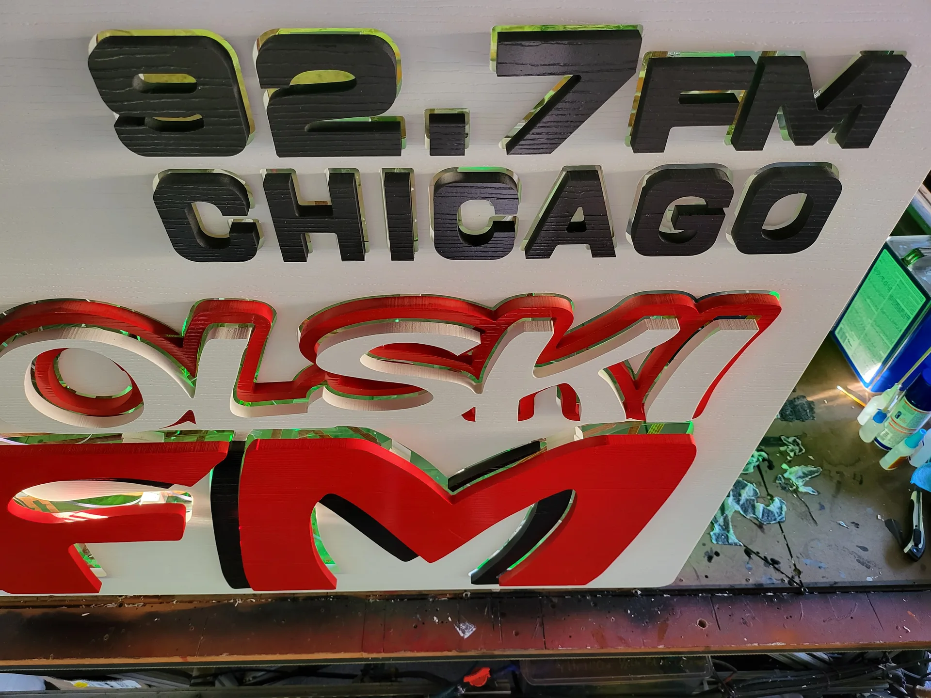 Sign at the painting and finishing stage